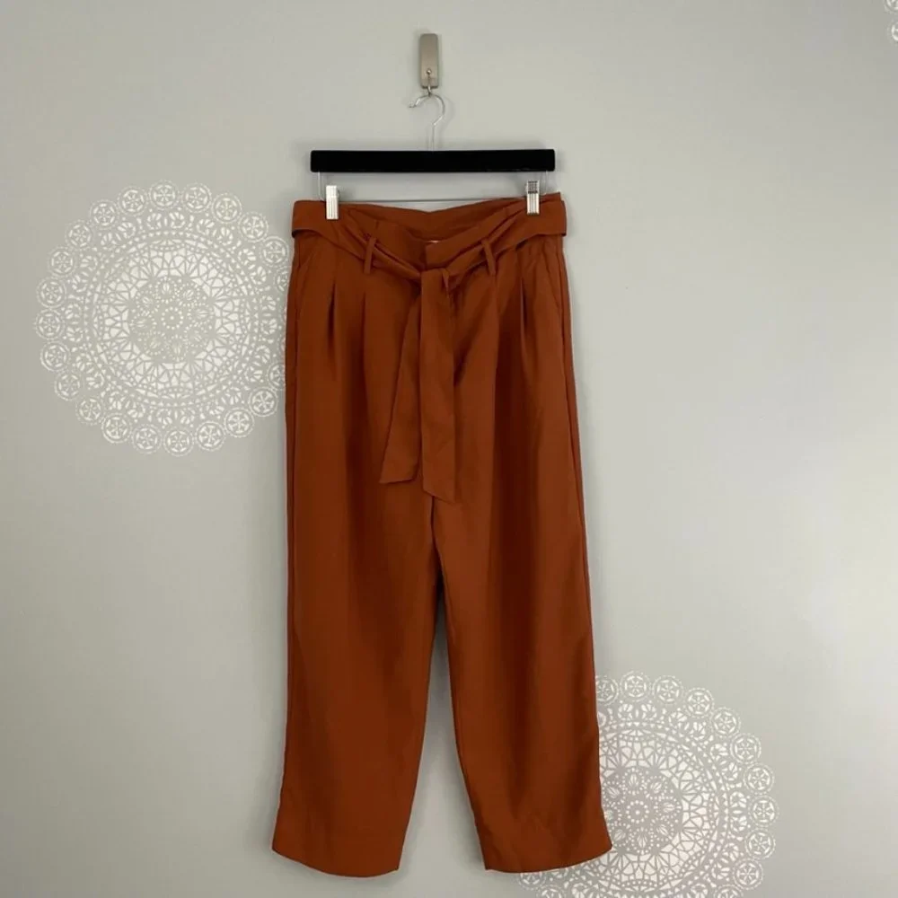 Madewell Orange Drapey Paperbag High Rise Belted Pants Size 10